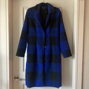 Mid length royal blue buffalo check peacoat